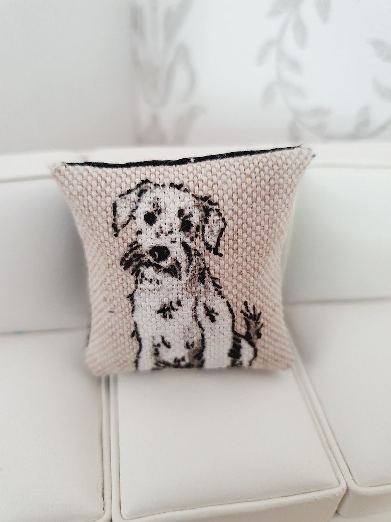 Dolls house 1x Dog cushion, Choice of Dog, 12th scale cushions, miniature cushion image 2