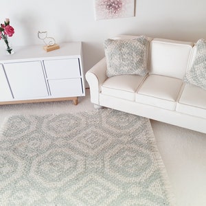 Dolls House Duck Egg Blue Rug | 1:12th Scale Furnishings | Miniature Rug