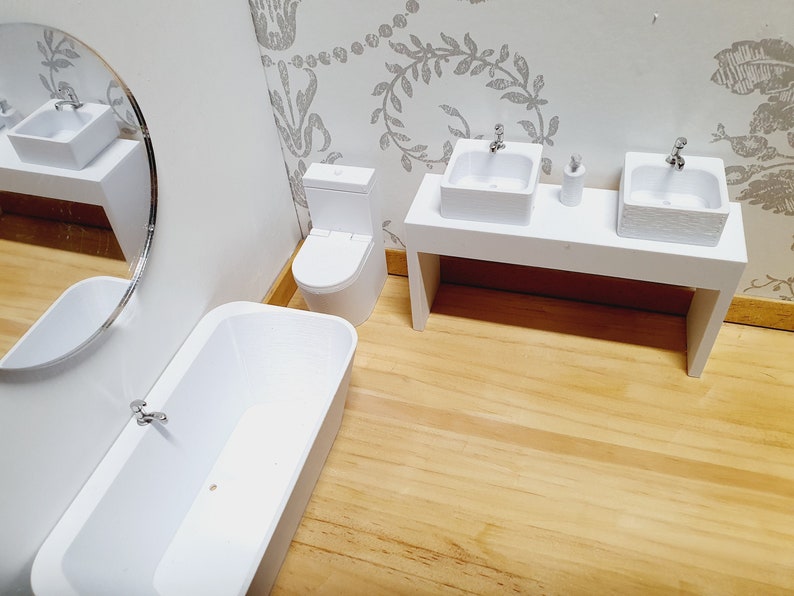 Dolls House Modern Bathroom Set Bath Vanity With Double Etsy