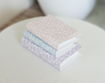 Dolls House Set of 3 Closed Pastel Animal print Books, 12th scale books, miniature
