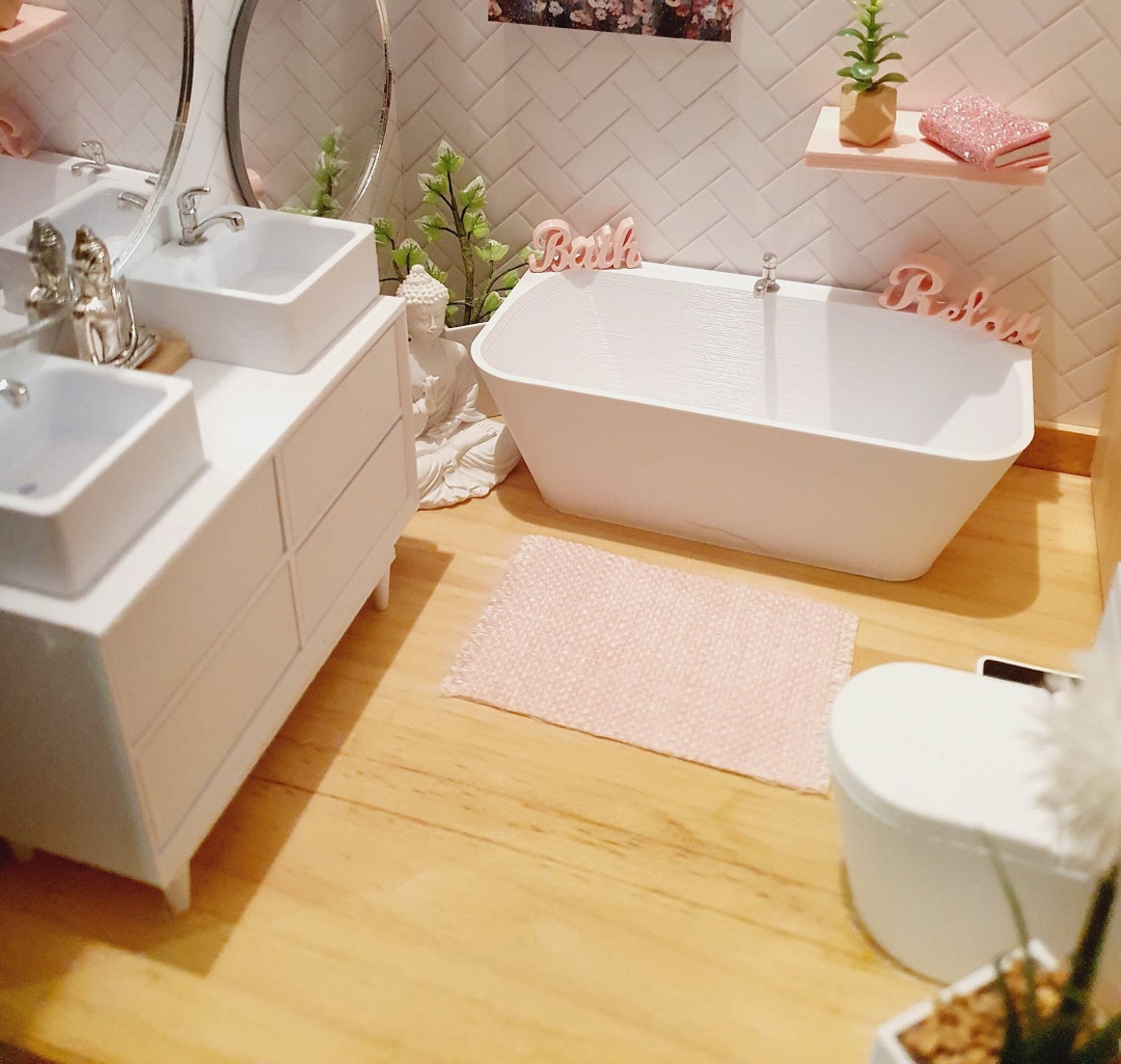 thumbnail image 2 of Complete Plastic Bathroom Play Set For 18" Dolls - Vanity With Light-Up Mirror & Flushing Toilet 2 of 13