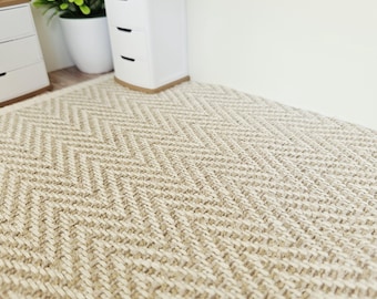 Dolls House Large Beige Herringbone Rug  1:12th Scale, Miniature Rug (RUG-EX)