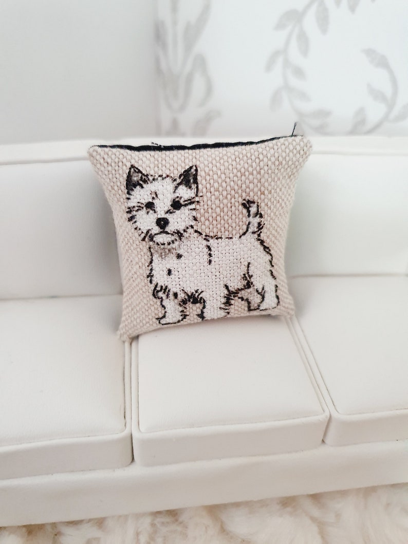 Dolls house 1x Dog cushion, Choice of Dog, 12th scale cushions, miniature cushion image 7