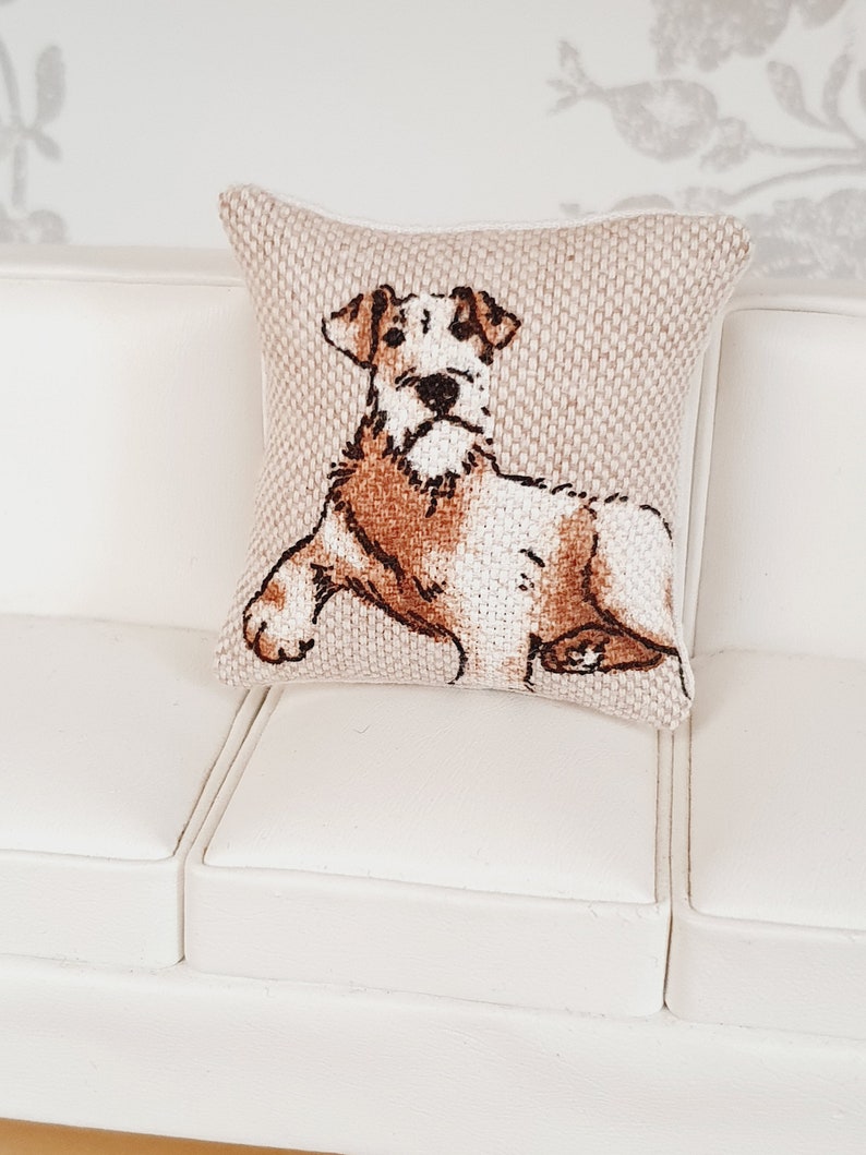 Dolls house 1x Dog cushion, Choice of Dog, 12th scale cushions, miniature cushion image 8