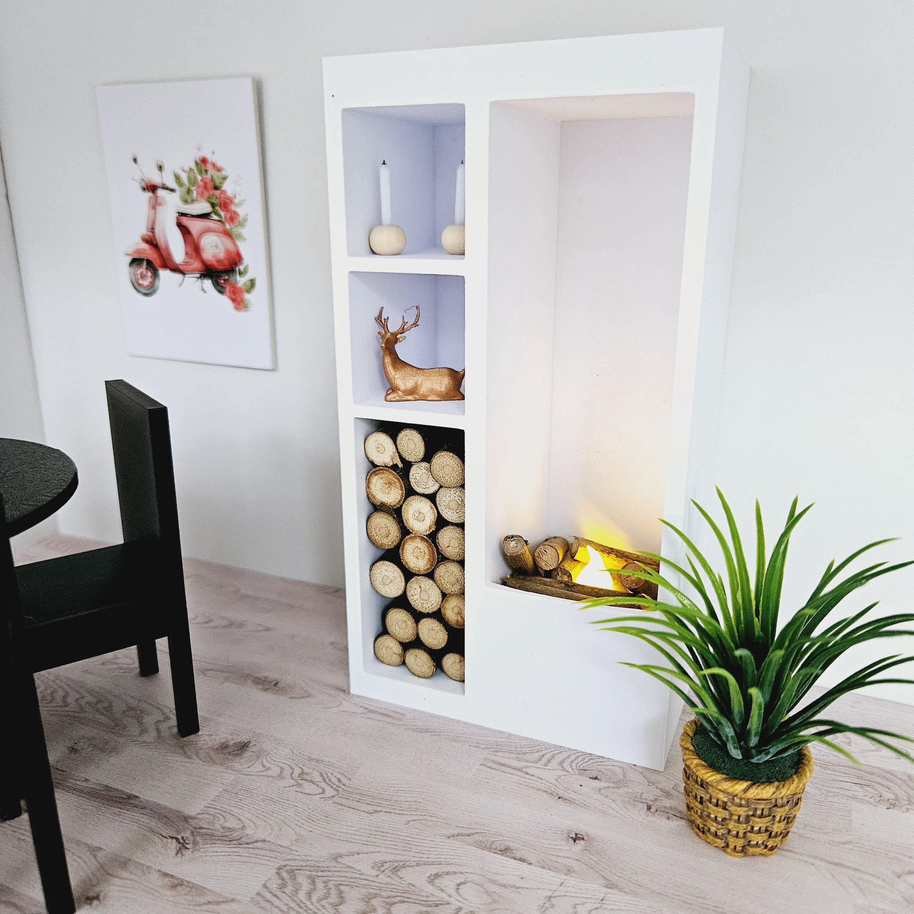 Dollhouse Modern Fireplace with Light-Up Flame, 1:12 Scale