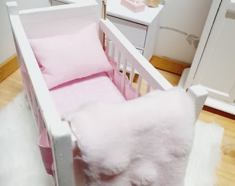 Dolls House Pretty Cot Bedding Set, Pink or Blue, 5 piece set, 12th scale, miniature bedding