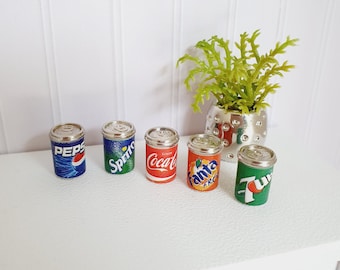 Dolls House Miniature Soda Cans: 12th Scale, Set of 5