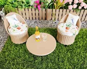 Dolls House Garden Chair Set, Wooden Effect, 12th scale, Miniature
