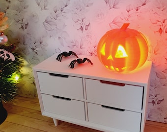 Calabaza iluminada para casa de muñecas: Decoración de Halloween en miniatura a escala 12