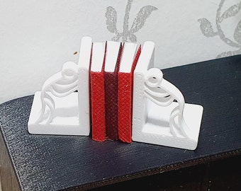 Dolls House Bookends Set with Stick Men, Dollhouse Miniature Bookends, 12th Scale Books