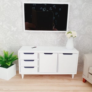 Dolls House Modern Sideboard with 3 opening drawers & double cupboard, Choice of Colours 1:12th Scale, Miniature