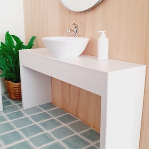 Dolls House Modern Vanity Stand with 1X White Round or Square Sink  1:12th Scale, Miniature Vanity Unit (VA-BB)