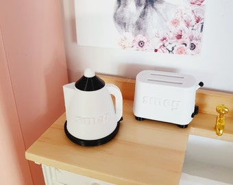 Dolls House Modern Smeg Kettle  & Toaster Set, Miniature Kettle, Choice of colours, Miniature Toaster, 12th scale