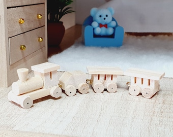 Dolls House Cute Wooden Toy Train - 4 Piece 1:12th Scale, Miniature (TRAIN1)