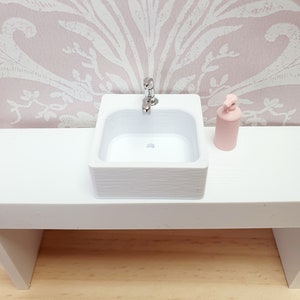 Dolls House Modern Square or Round Sink with Chrome Tap, ** SINK ONLY **  Different Colours Available, 1:12 Scale, Miniature Sink