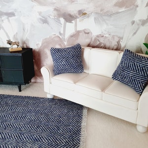 Dolls House Navy Herringbone Rug,  1:12th Scale, Miniature Rug