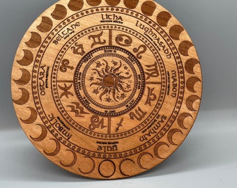 Wheel of the year | Moon Cycle | 8 Pagan festivals | Wooden grid| Laser engraved |  Wiccan calendar | Celtic | Wicca Altar kit| Sabbats