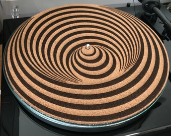 Cork Turntable | vinyl | record | Slip Mat | Vertigo Swirl | laser etched | record player | Audiophile slip mat | DJ