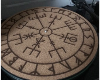 Cork Turntable slip mat| Viking Norse compass | laser etched | Laser inscribed | record player | Audiophile slip mat,| DJ