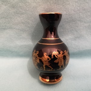 Greek 24K Gold Vase 9cm Minature Black Curved Decorative Ornament Handmade in Greece