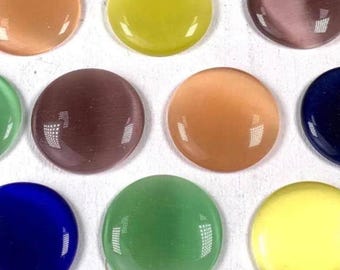 10 cat eye cabochons, translucent colored glass gems for jewelry, flat back pillow dome round cabs for pendant trays, 25mm/.98" (B0088)