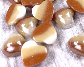 40 tiny glass heart cabochons for jewelry making, ocean themed wedding table scatter decor, striped 9.5mm heart shaped glass, undrilled