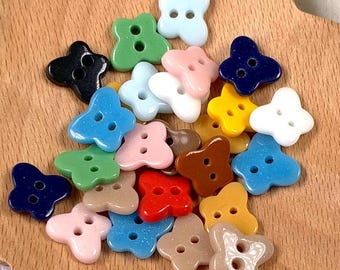 Glass butterfly buttons, 25 pcs mixed assorted colors butterfly shape buttons, 12x10mm 2 hole, for button art, sewing, glass accents (A0007)