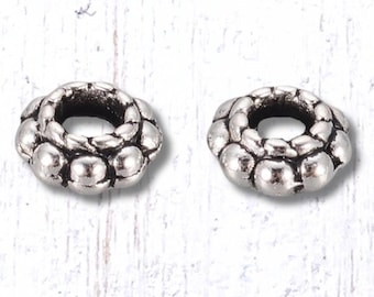 Daisy metal spacer beads, 6mm, large 2.5mm hole spacer beads for beadable blanks and jewelry, antique silver colored metal flower, 100 pcs