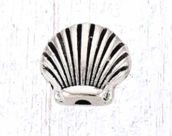 Metal scallop shell spacer beads for bracelets, 20 pcs ocean theme shell shaped alloy beads for jewelry, antique silver 8x8 mm, 1.7mm hole