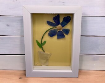 Framed glass art, forget me not glass art, cottagecore wall art, retirement gift, memorial gift, nature blue flower wall art for her, unique