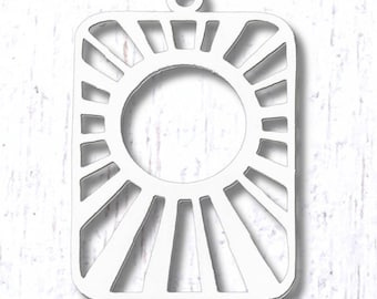 Set of 10 stainless steel charms for jewelry making, 27x18mm sunburst rectangle pendant, sun charms for resin work, keychains, and earrings