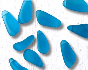 Sea glass style teardrop pendants, 10 pcs, freeform shapes, earring making supplies for beachy jewelry (C0134)
