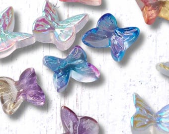 25 pcs mini butterflies for crafts, tiny 7mm glass butterfly 3D cabochons, assorted electroplated colors, micro butterflies (C0103)