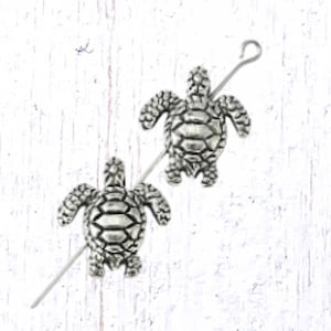Metal sea turtle spacer beads, 20 pcs ocean theme alloy beads, antique silver finish diagonal drill, 17.5x15.5 mm, 1.8mm hole (M0333/5)