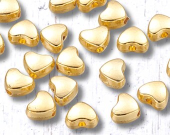 500 gold metal heart beads, tiny gold-colored alloy spacer beads, heart beads for earrings, bracelets, bag charms, bulk beads approx 6x4.5mm