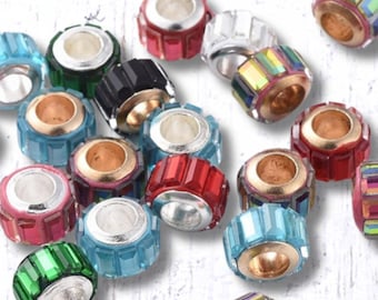 Large hole glass beads, assorted mix faceted glass with metal core for DIY fairy wand or garden stake, European glass beads, set of 20