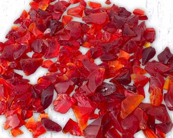 Tiny red/orange sea glass style pieces in irreglar shapes, approx. 1 oz / 28 g, 2mm-12mm extra small matte tumbled glass chips (E0180)