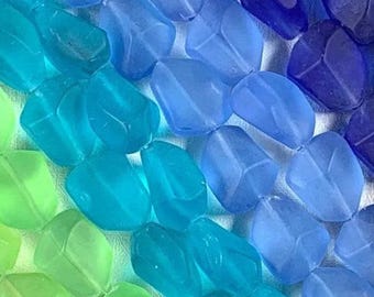 Frosted glass nugget beads, approx. 38 pcs, 15x12x9mm sea glass style glass beads for jewelry (C0147/0151/0155/0159)