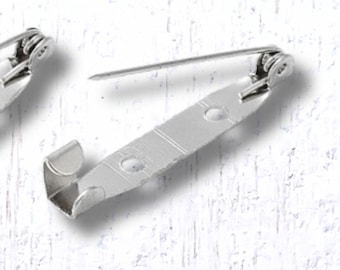 Silver back bar pins with 2 holes, 10 pcs, 32x6mm, DIY brooch findings for decorative pins, iron safety pin fasteners
