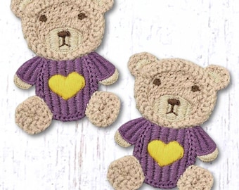 2 woven bear appliques, 65x50mm/2.5x1.9 in. polyester sew-on embellishments for crafts