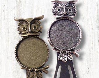 Set of 5 owl bookmarks, clip bookmark making kit with cabs, DIY bookish gift for book lover, craft night kit, bronze or silver finish(B0093)