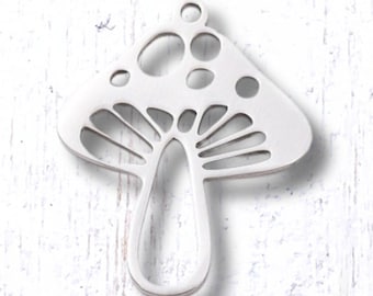 10 stainless steel mushroom charms for jewelry making, laser cut toadstool pendant findings, cottagecore mushroom embellishments 24.5x19.5mm