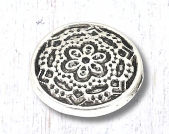Metal floral buttons, 10 pcs, 19.5mm antique silver round with mandala pattern, shank button for clasps, leather jewelry, sewing