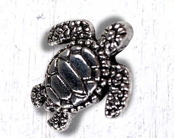 Metal sea turtle spacer beads for bracelets, 20 pcs ocean theme alloy beads, antique silver finish diagonal drill, 17.5x15.5 mm, 1.8mm hole