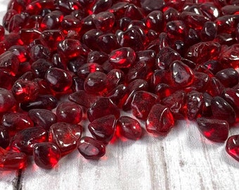 Red glass chips for jewelry, glass pebbles for vase filler, polished glass rocks, glass for crafting, aquarium glass approx. 8 oz / 225 g