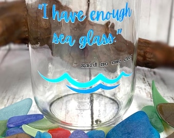 Sea glass jar for collecting, glass collectibles jar with lid, beachcomber gift for ocean lover, beach housewarming gift, coastal decor