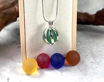 Sea glass marble interchangeable necklace, interchangeable marble pendant, sea glass beachy gift for wife, minimalistic jewelry for vacation