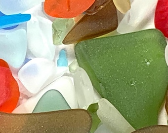 Tumbled sea glass for crafts, small irregular shapes, mixed colors and sizes ranging from micro 0.05 to 1", 4 oz / 113g recycled scrap glass