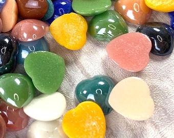 200 pcs porcelain glass heart cabochons, 5 or 11mm opaque pearlized undrilled flat back glass hearts, mixed colors for jewelry (B0079)