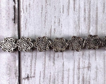 Large hole metal flower beads, alloy beads for DIY fairy wand or garden stake, European silver spacer floral bead for bracelets, 10 pcs